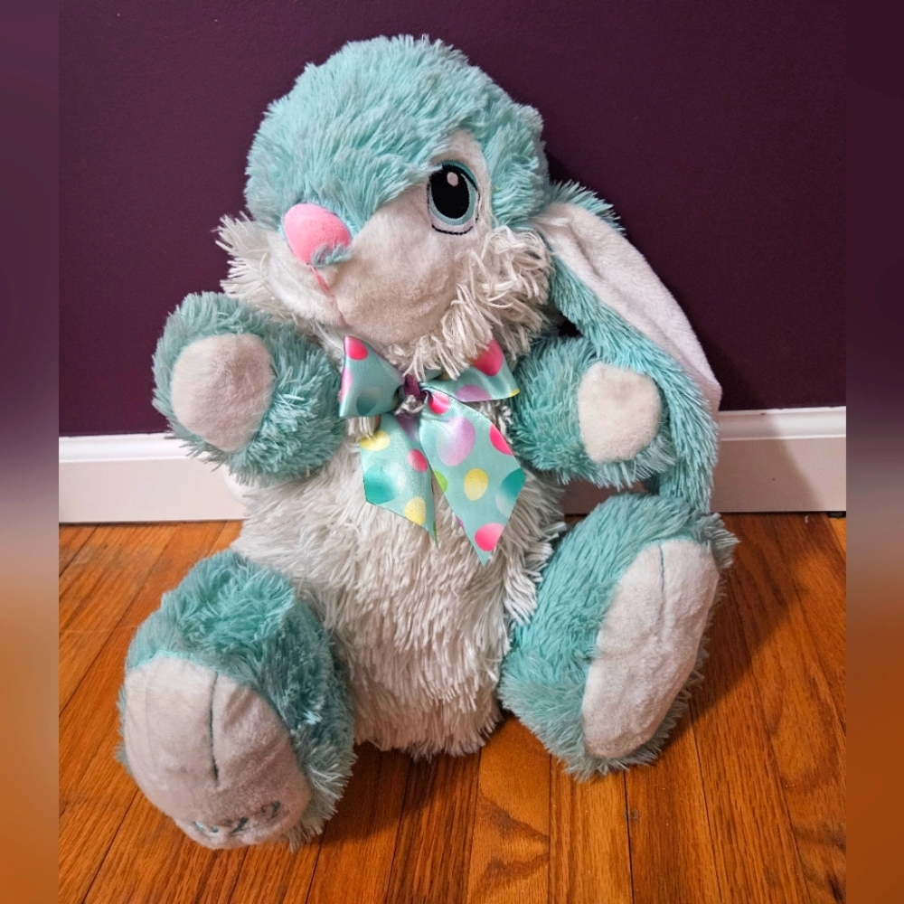 Blue & White fuzzy Easter Bunny with bow tie 🎀 2022 on left foot